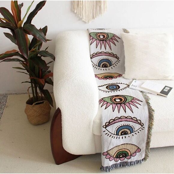 Evil Eye Woven Throw Blanket Tapestry - Picture 5 of 6
